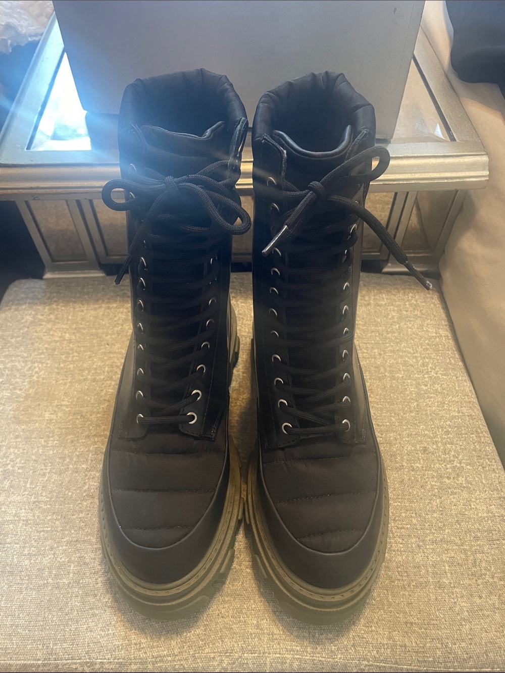 Ganni Women's Black Lace-Up Quilted Combat Boots